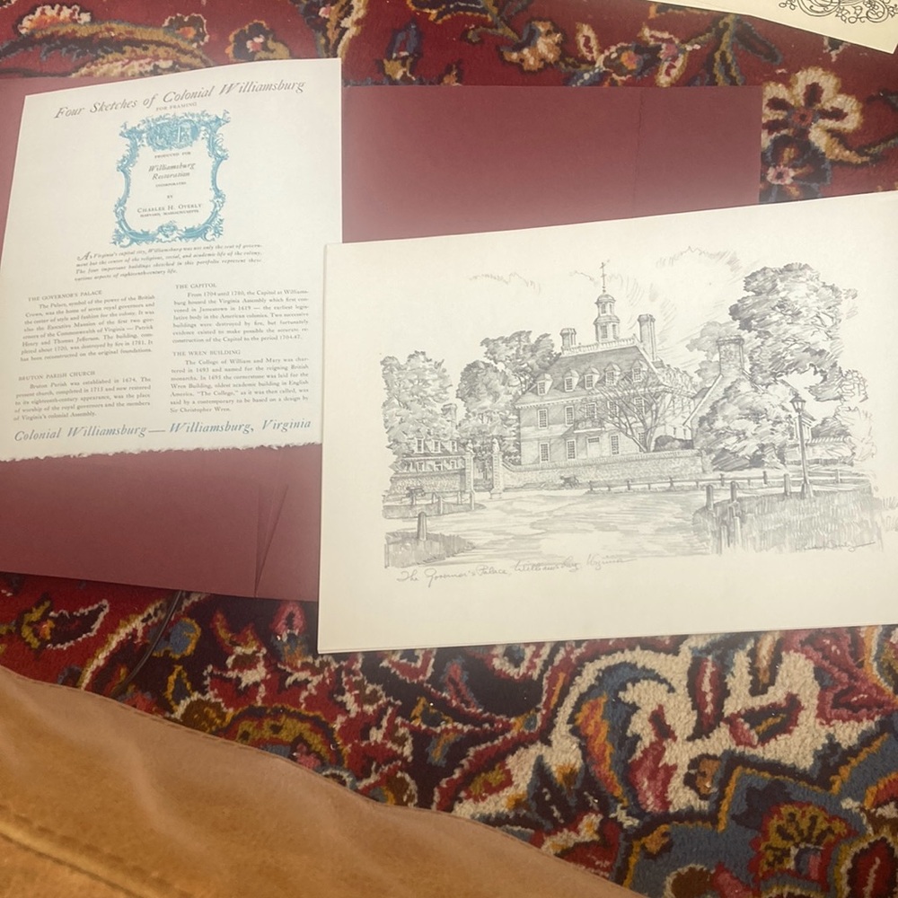 Colonial Williamsburg Sketch Art Print Charles Overly. CHOOSE one of four